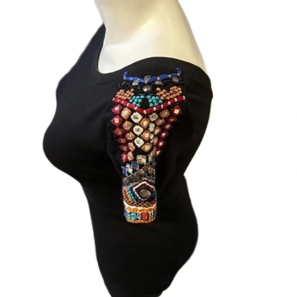 Zara Black Bodycon Pattern Sleeves Dress Size M - Picture 2 of 5